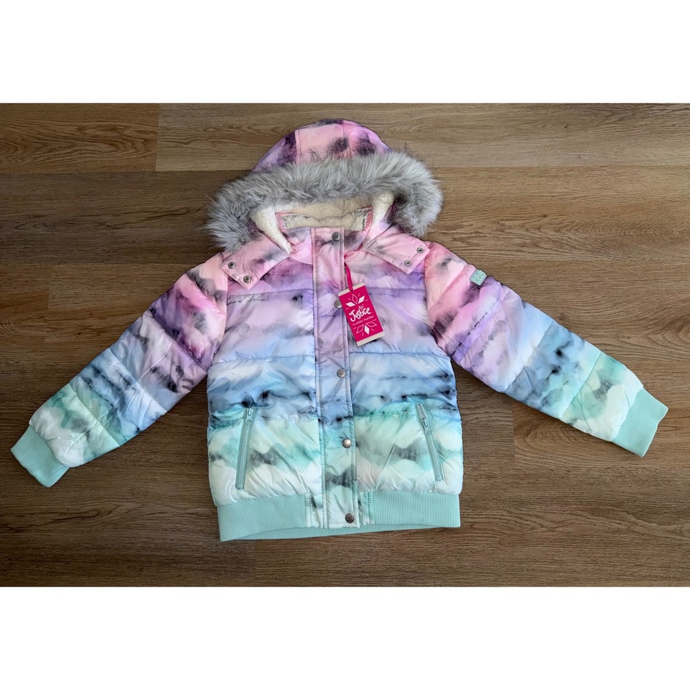 Girl matte puffer bomber coat small 7/8 tie dye